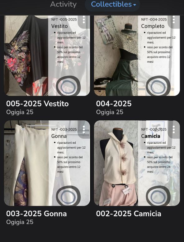 I tuoi certificati nel wallet I certificati Ogigia visti dentro un wallet, nella scheda Collectibles